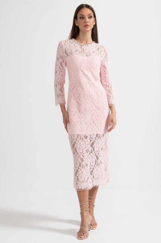 Amarisse | Elegant Lace Maxi Dress in Soft Pink