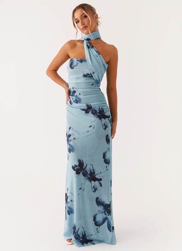 Aveloria | Floral Sleeveless Maxi Dress in Blue-Black