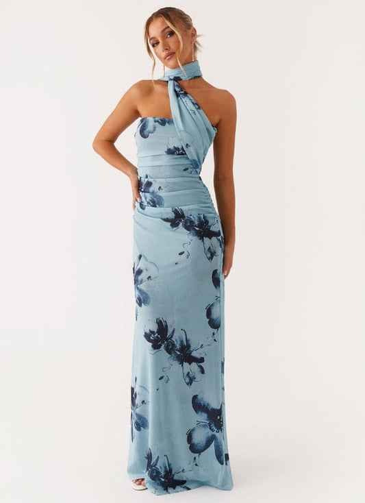 Aveloria | Floral Sleeveless Maxi Dress in Blue-Black