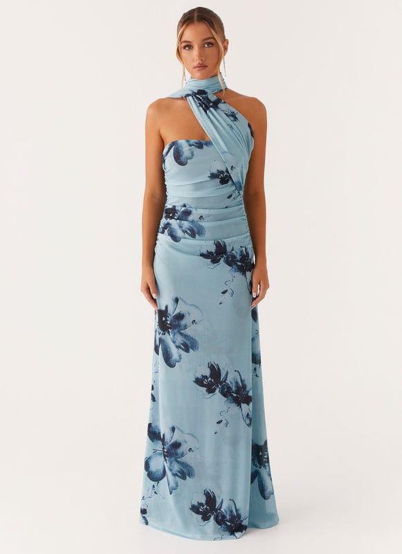 Aveloria | Floral Sleeveless Maxi Dress in Blue-Black