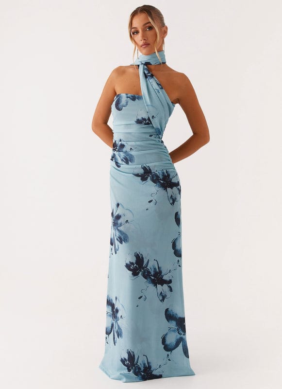 Aveloria | Floral Sleeveless Maxi Dress in Blue-Black