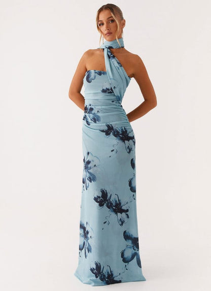 Aveloria | Floral Sleeveless Maxi Dress in Blue-Black