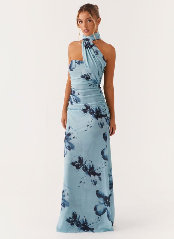 Aveloria | Floral Sleeveless Maxi Dress in Blue-Black