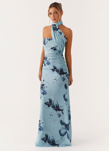 Aveloria | Floral Sleeveless Maxi Dress in Blue-Black