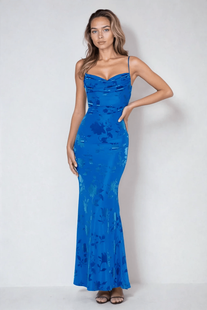 Isolde | Floral Strap Maxi Dress in Royal Blue