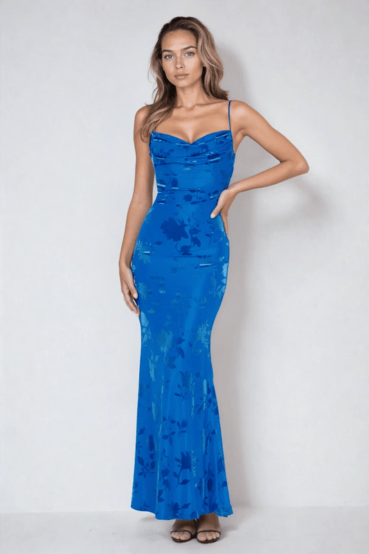 Isolde | Floral Strap Maxi Dress in Royal Blue
