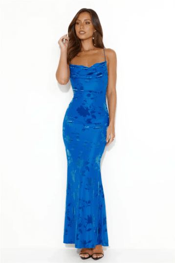 Isolde | Floral Strap Maxi Dress in Royal Blue