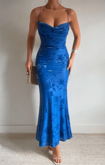 Isolde | Floral Strap Maxi Dress in Royal Blue